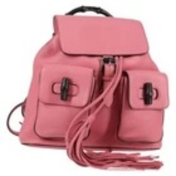 GUCCI Bamboo Backpack Leather Pink Silver 370833 Auth 136120V - Picture 1 of 16